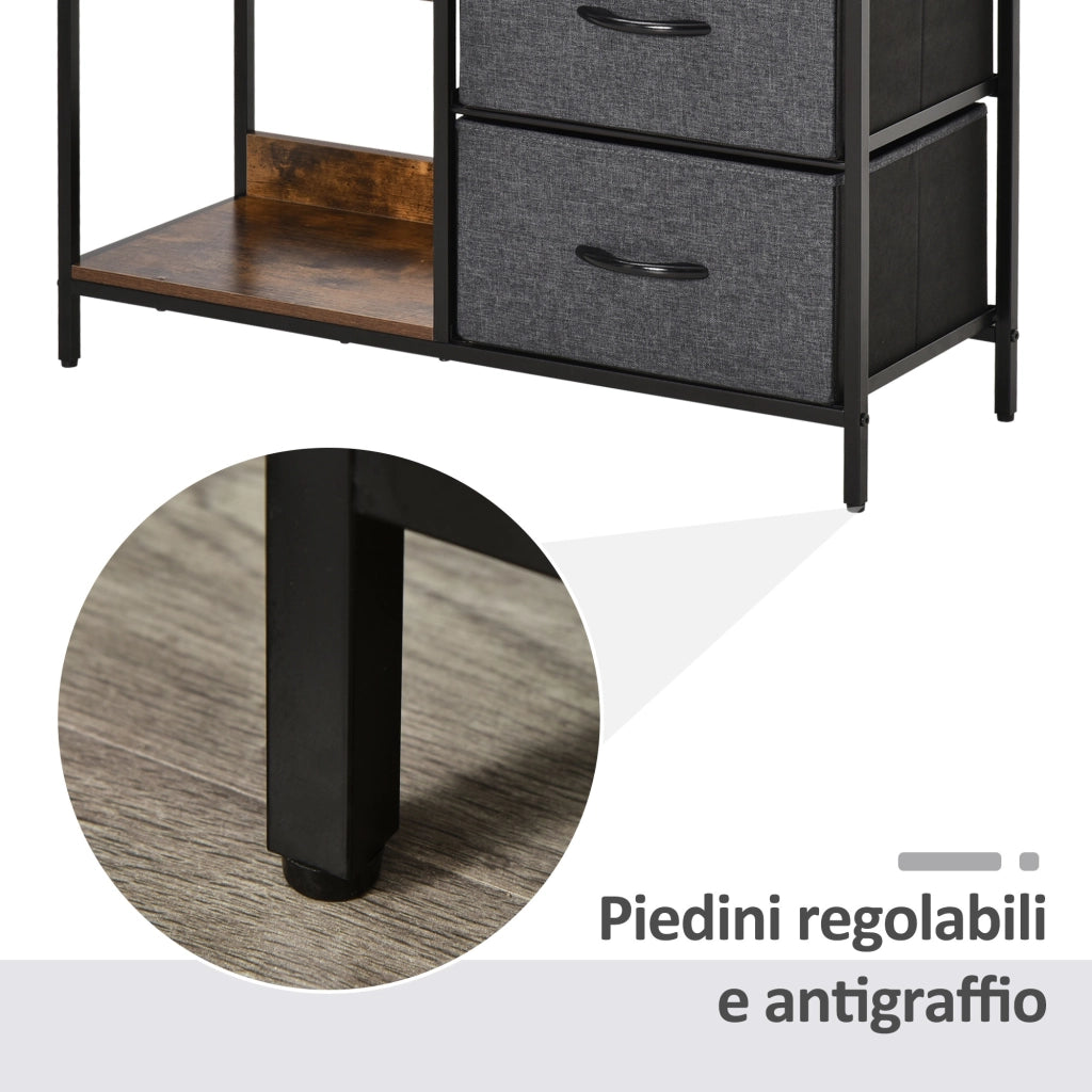 EasyComfort Mobile Cassettiera Multiuso con 3 Cassetti Pieghevoli in Tessuto, Arredamento Soggiorno e Camera, 80x29x71cm, Grigio Scuro