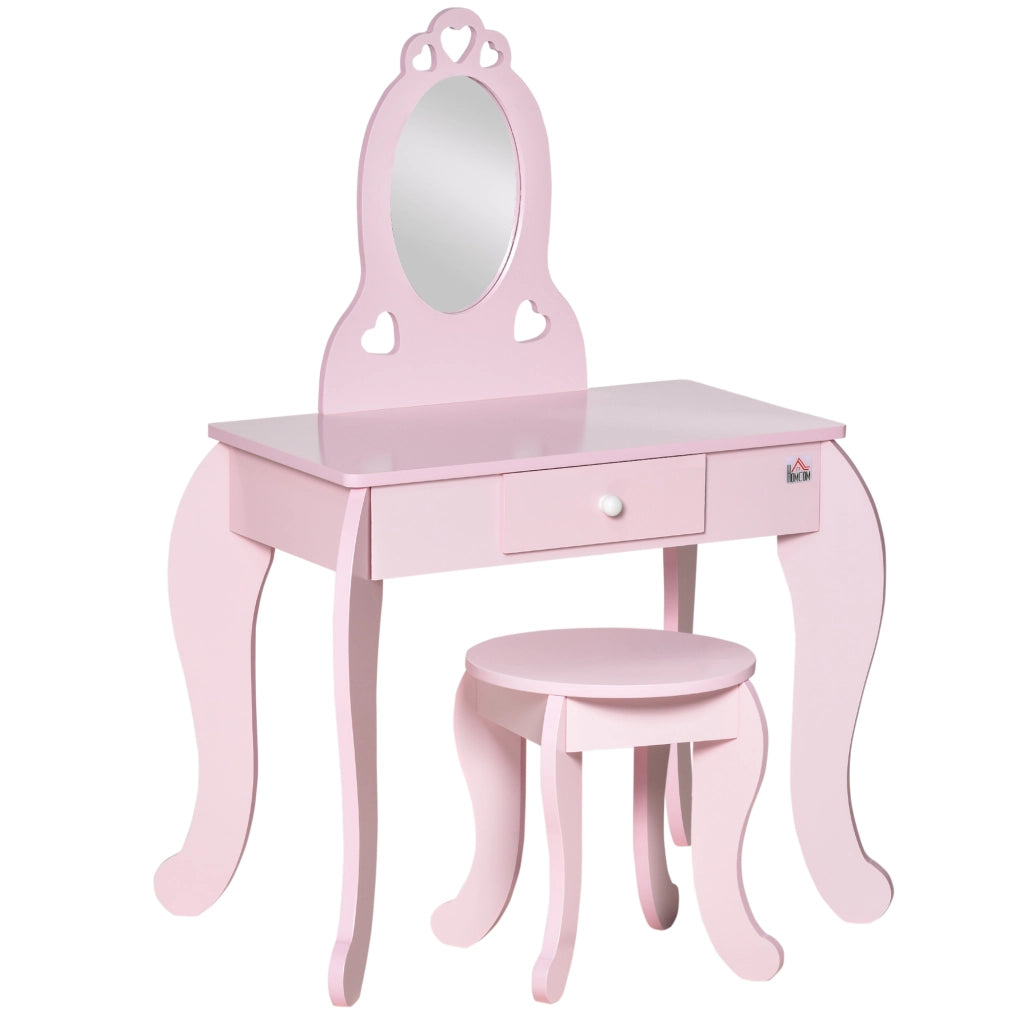 Tavolo Trucco per Bambini con Sgabello ¨C zephmum ¨C Legno, Rosa, 60x36x88cm