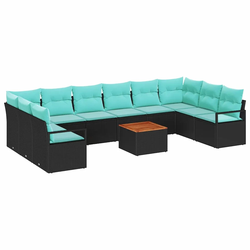 Set Divano da Giardino con cuscino 11 pcs Nero polyrattan