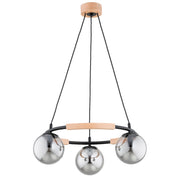 Lampada a sospensione Alfa Aksja nera legno vetro 3xE14