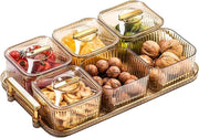 Servizio da snack con coperchio - Tavola da servizio con manico - 6 ciotole trasparenti rimovibili - Servizio da antipasti/dolci/noci/biscotti/cibi da festa/patatine