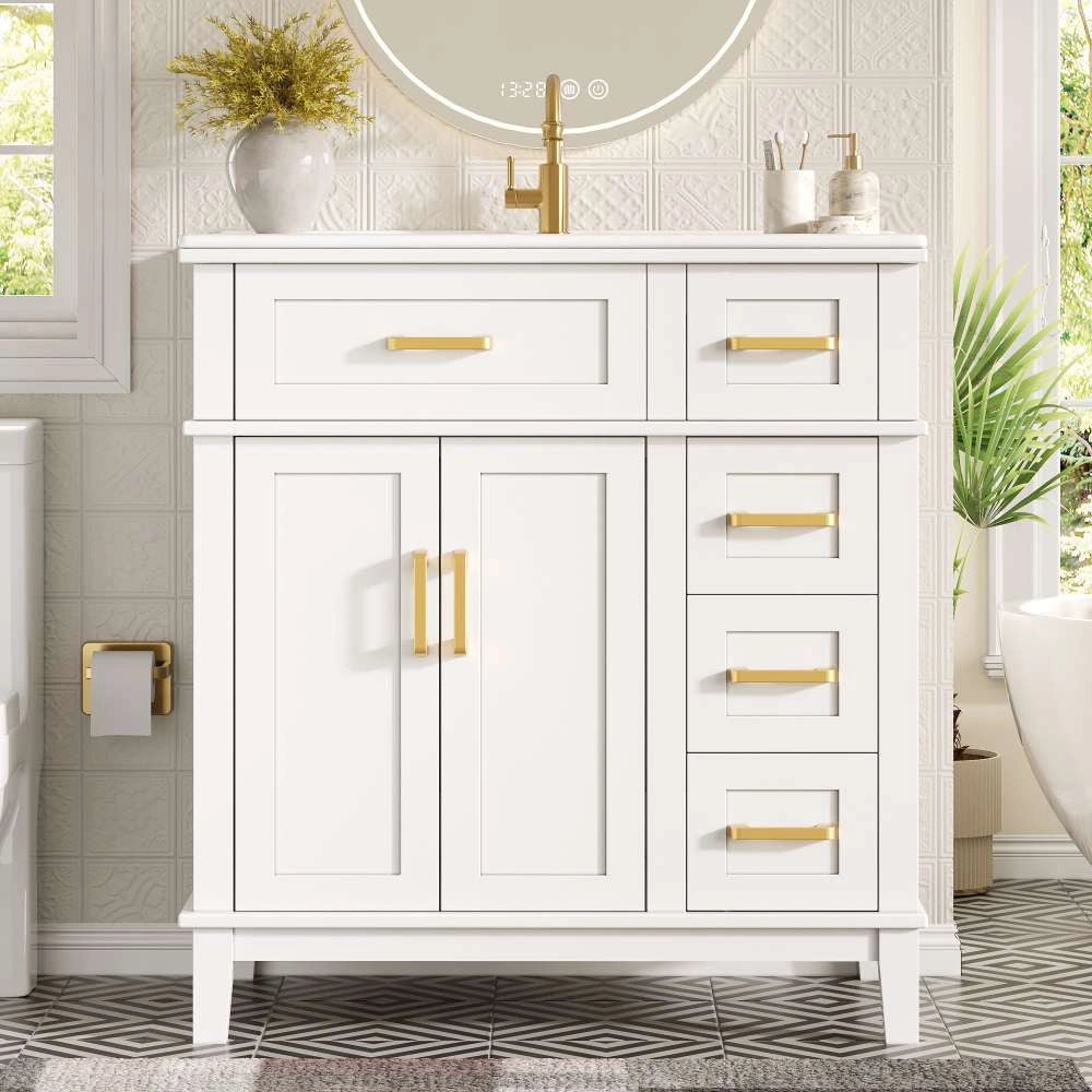 Mobile bagno con lavabo in ceramica, cassetti con soft-close, troppopieno, design moderno e ampio stivaggio