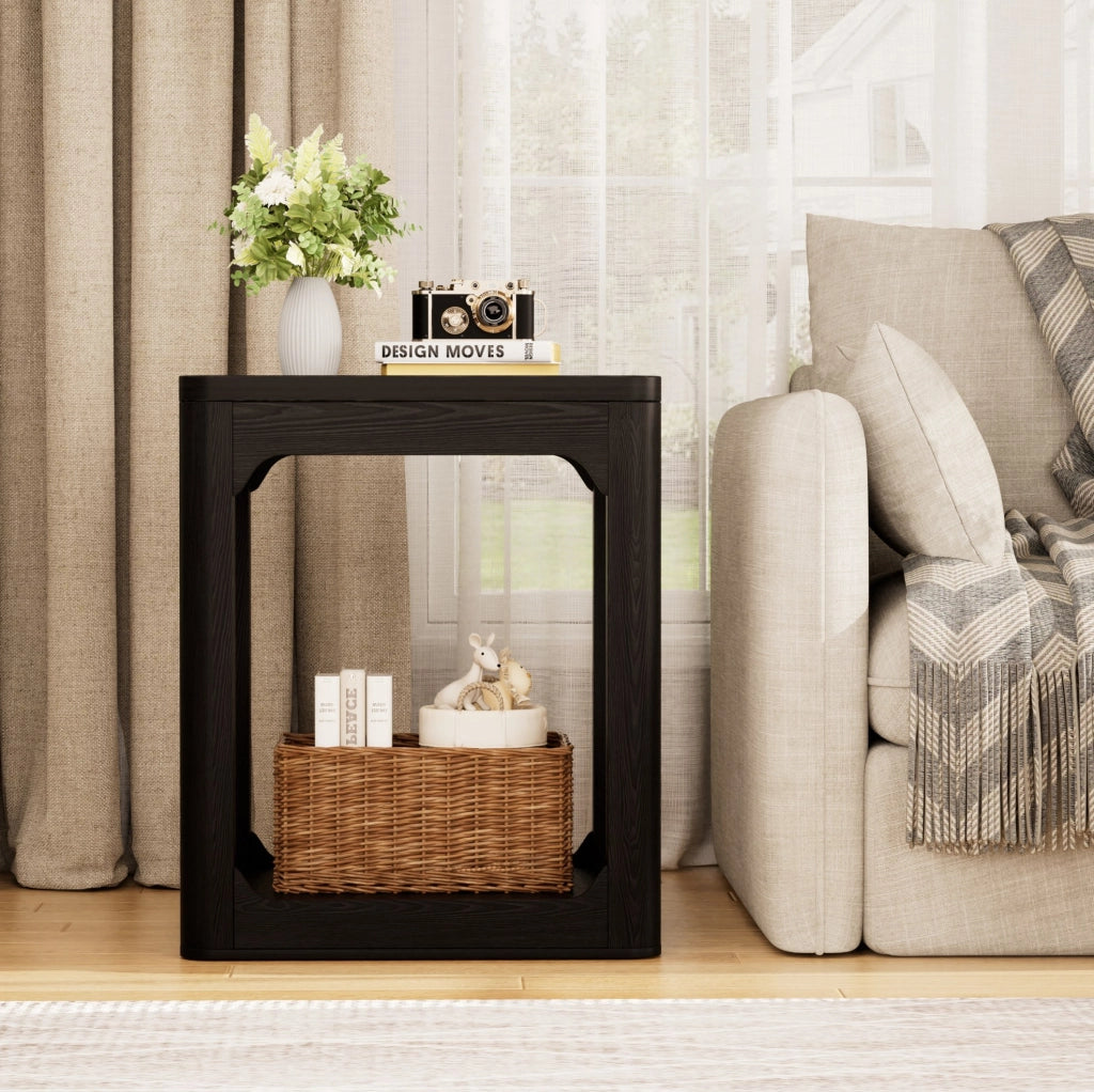 Set di 2 tavolini da appoggio 50x40x60 cm in MDF nero， doppio livello