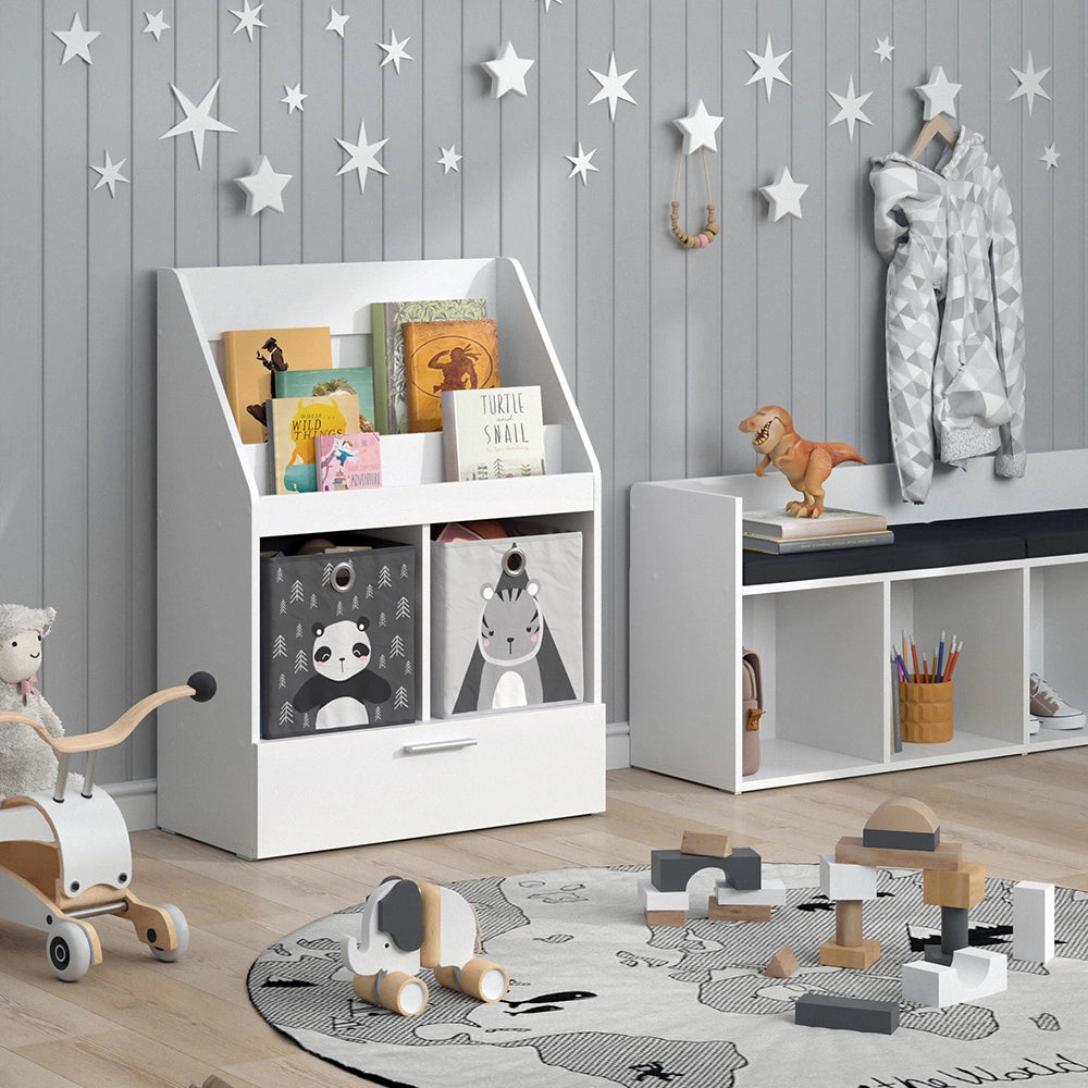 Vicco Libreria bambini Bianco 31.2 x 96.2 cm con cassetto e 2 scatole pieghevoli opt.2