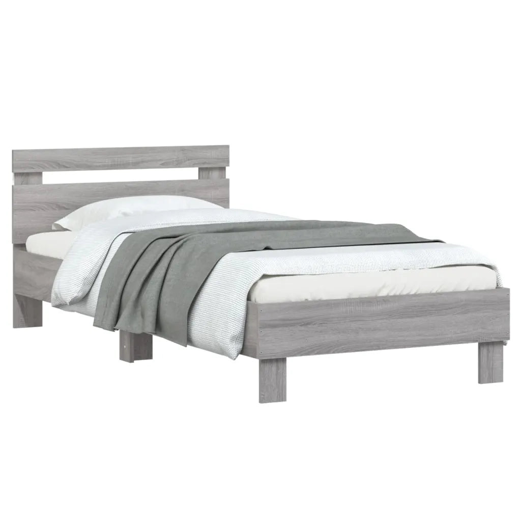 Giroletto con Testiera e LED-Struttura letto con testiera Grigio Sonoma 90x190 cm