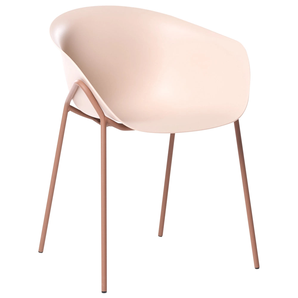 Set di 2 sedie da giardino con seduta in plastica e gambe in metallo beige e marrone resistenti alle intemperie moderne