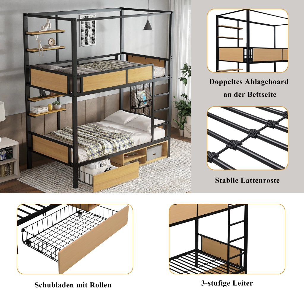 Letto a castello funzionale in ferro e MDF 90x200 cm