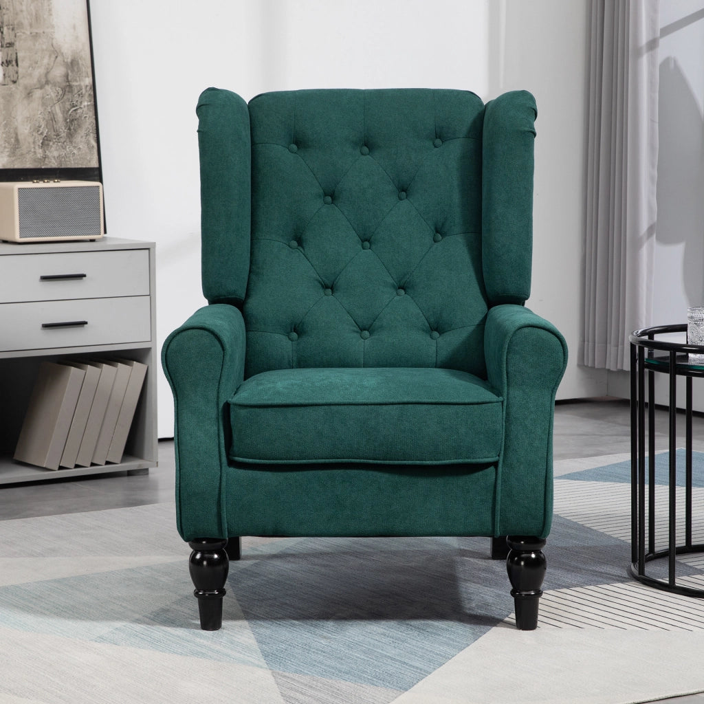 Poltrona capitonnata con braccioli e gambe in legno ¨C zephmum ¨C verde 74x86x102 cm