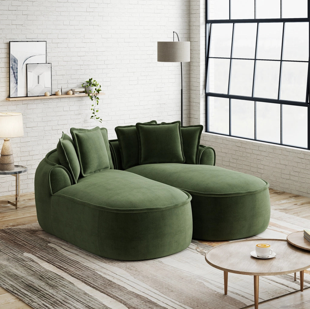 Divano modulare Chenille verde senza telaio con chaise longue extra ampia e cuscini inclusi