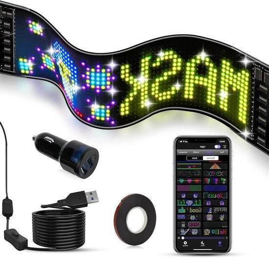 Pannello LED personalizzabile 37 x 9 cm con App Bluetooth - Autotesti personalizzabili per negozi, bar, hotel