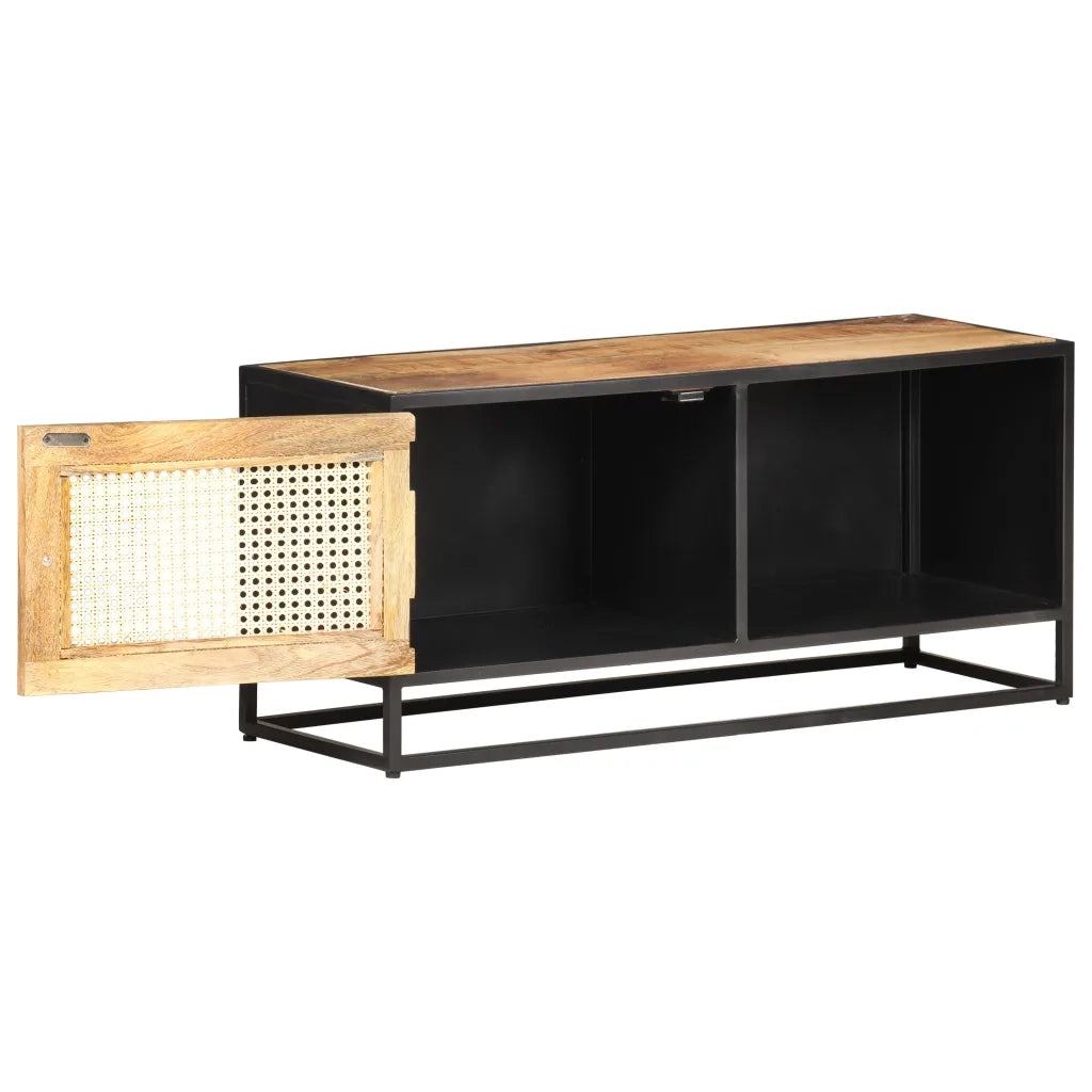 Mobile Porta TV-Mobile per TV-Credenza TV 90x30x40 cm in Legno di Mango Grezzo e Canna