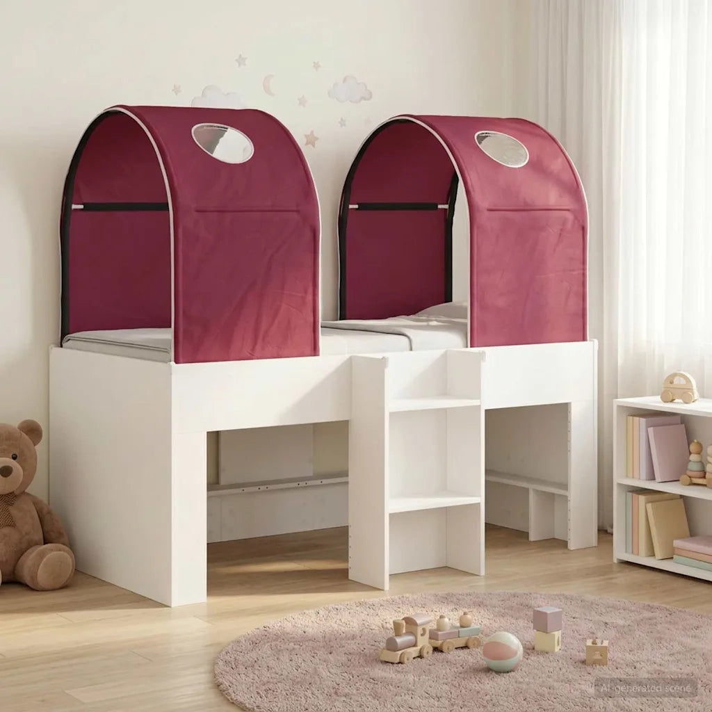 Letto con Tunnel 4 pcs Bianco e Rosso Legno ingegnerizzato