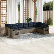 Set Divani da Giardino 10 pz con Cuscini Grigio in Polyrattan 3220670