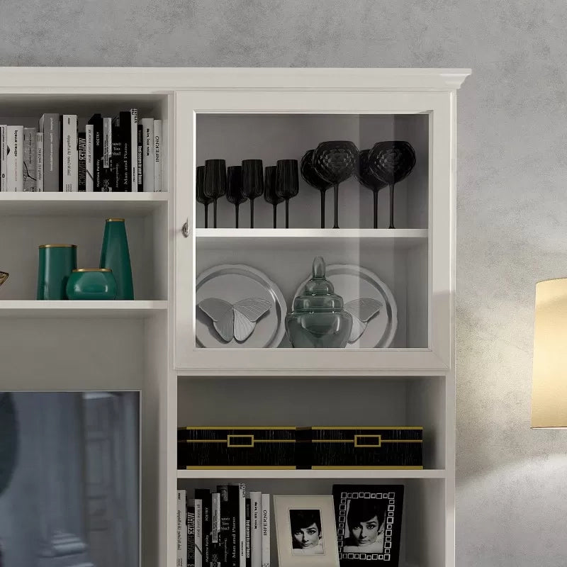Parete attrezzata porta tv classica legno bianco e noce 300x46x240 - Mobili 2G
