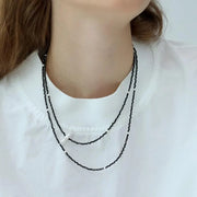 Collana lunga vintage con perle e cristalli neri per clavicola, regalo di Natale o compleanno.