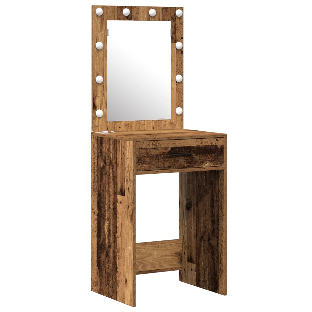 Set di Toeletta a 2 Pezzi con LED in Finitura in Legno Antico