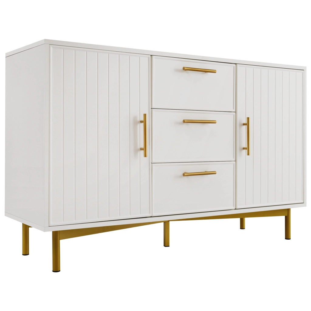 Cassettiera con 2 Ante; 3 Cassetti e Ripiano Regolabile in Pannelli di Particelle per Soggiorno; 120 x 40 x 75 cm; Bianco