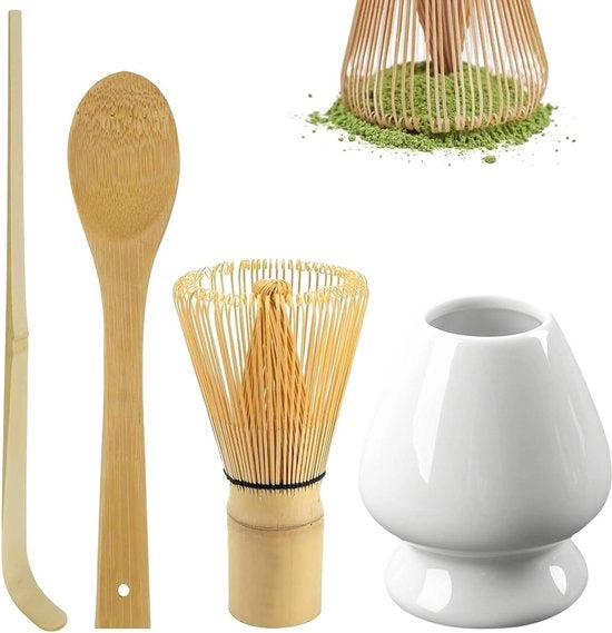 Set di spazzole per matcha con ciotola e cucchiai - ceramica bianca regalo per cerimonia del tè