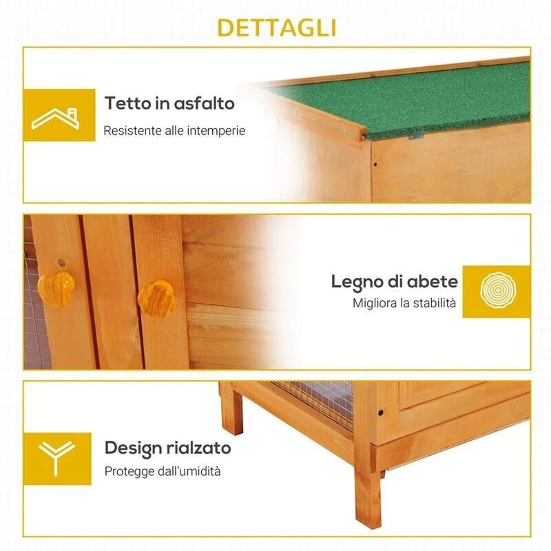 GABBIA A DUE PIANI PER CONIGLI, CONIGLIERA DA ESTERNO IN LEGNO DI ABETE, 90X45X90 CM, LEGNO E VERDE