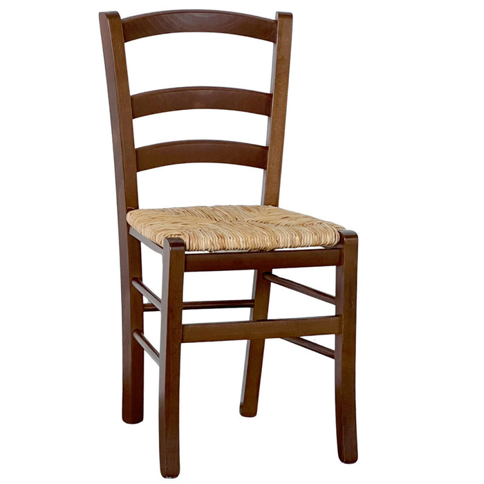 Sedia venezia in legno massiccio con seduta in paglia di riso tinta noce scuro