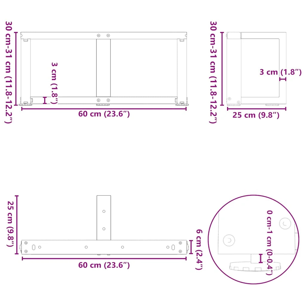 Set di 2 gambe per tavolino da caffè a forma di T resistenti e regolabili 60 x 25 x 31 cm in acciaio antracite 02_0057284