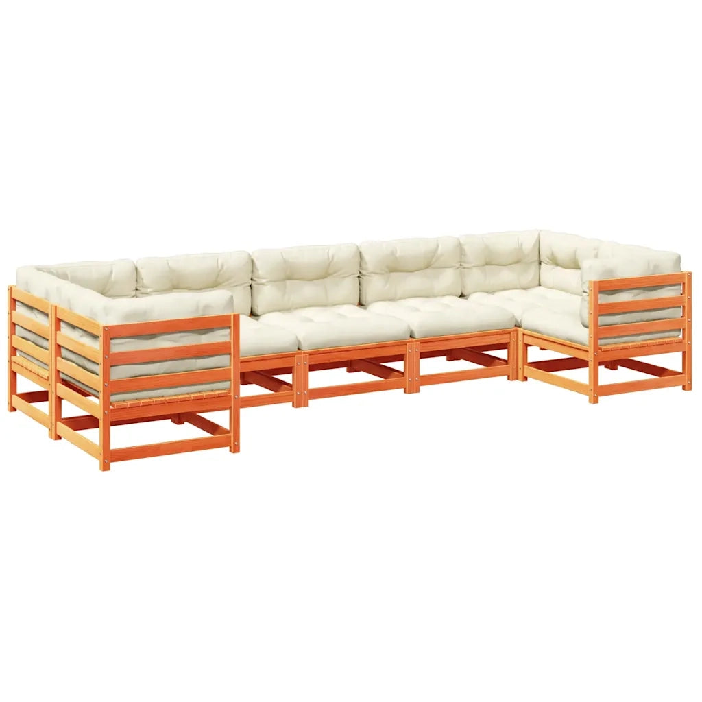 Set Divani Giardino 7 pz con Cuscini Marrone Cera Massello Pino 3299619