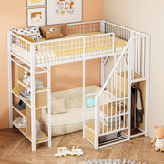 Letto a castello bianco con funzione contenitore in metallo e legno 90x200 cm