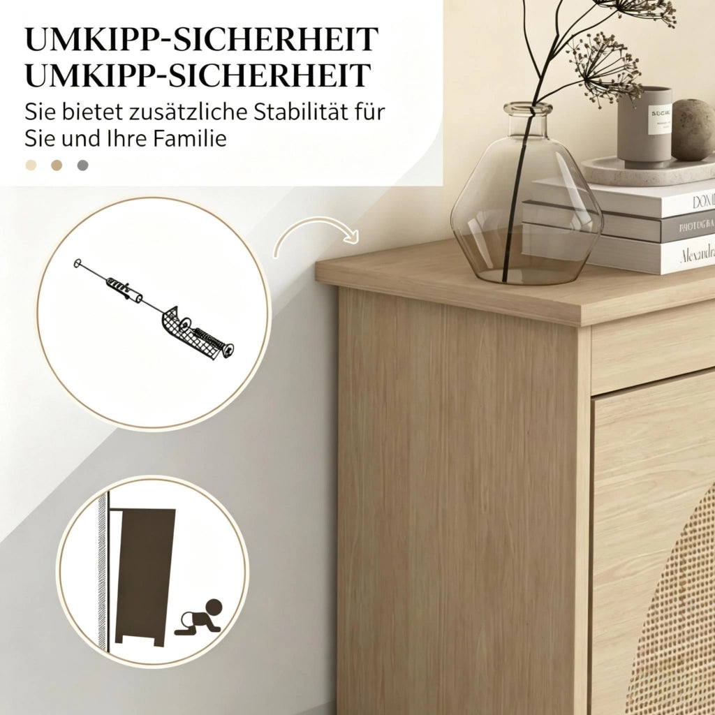 SCARPIERA con 4 cassetti ribaltabili 105x24x97,5 cm Legno naturale Rattan