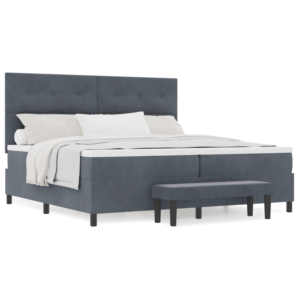 Letto con Rete a Molle con Materasso & Panca Grigio Scuro 200x200 cm Velluto