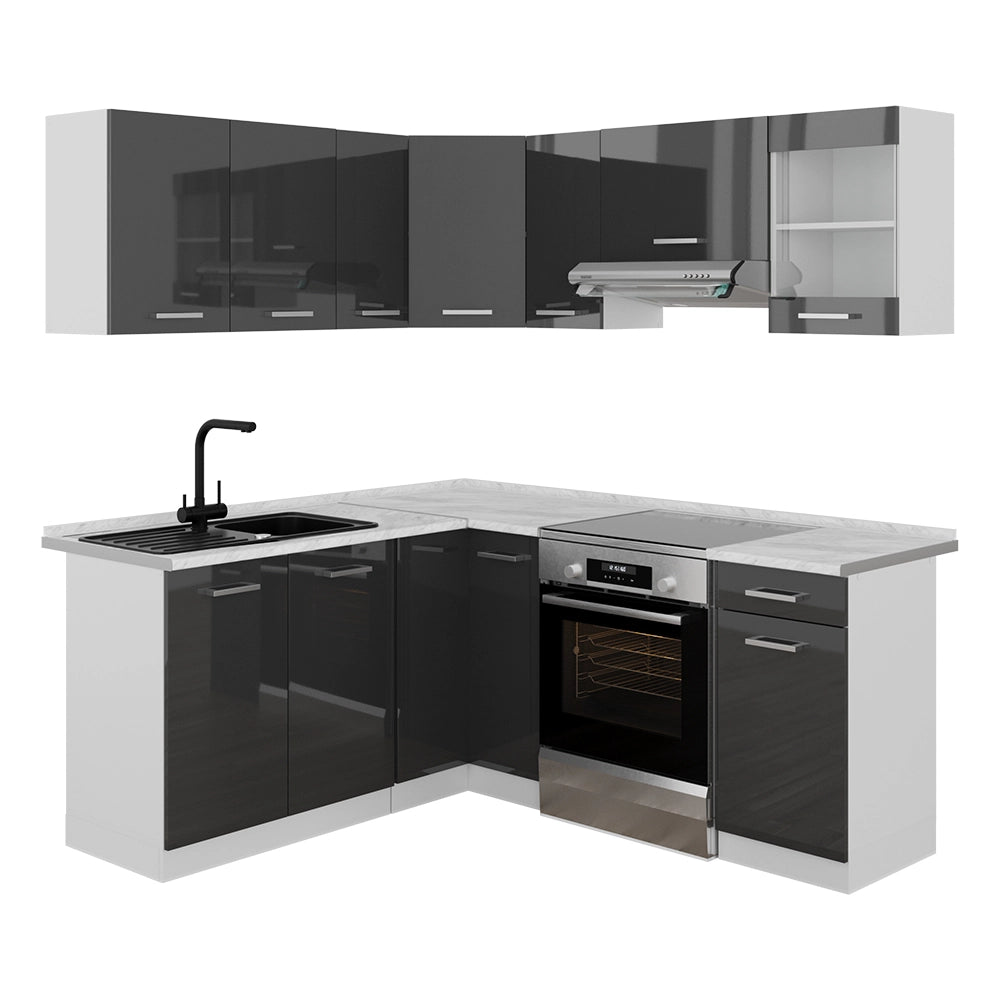Vicco Cucina angolare completa Antracite lucido/bianco 190 x 60 cm , PL Marmo