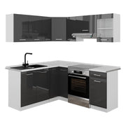 Vicco Cucina angolare completa Antracite lucido/bianco 190 x 60 cm , PL Marmo