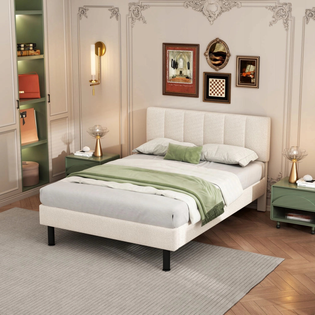 Letto singolo 140x190cm - Xylo - Gambe in acciaio, struttura, rivestimento Sherpa, colore beige