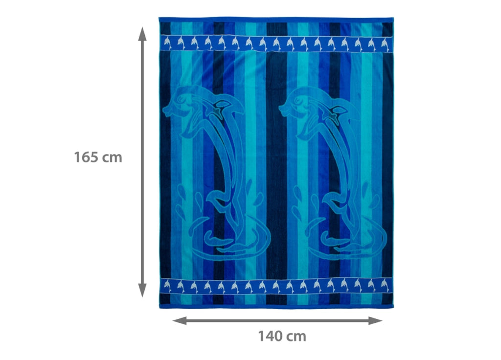 Telo Mare Jumbo Grande Jacquard Spugna Asciugamano Spiaggia - Telo Mare - Dolphin Stripe Blu