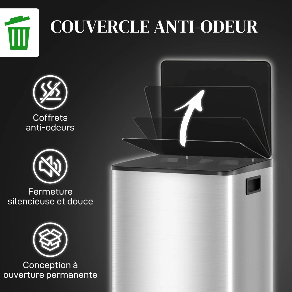 Bidone per rifiuti da cucina 2 scomparti 40L ¨C zephmum ¨C acciaio inox, pedale
