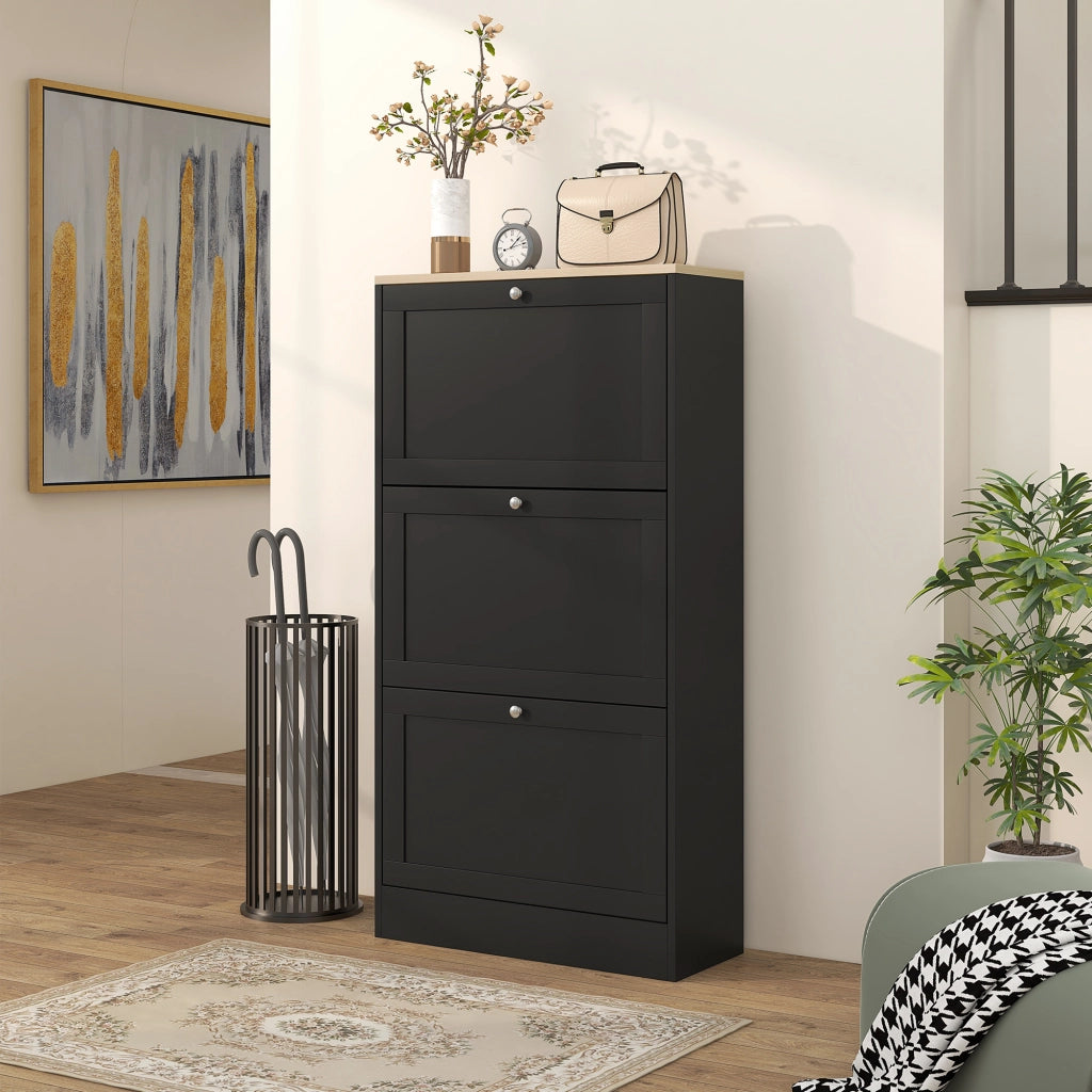 Scarpiera moderna con 3 ante ribaltabili e ripiani regolabili ¨C Xylo ¨C 18 paia, 60x23,5x115 cm, nero