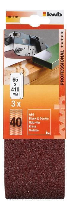 KWB 911408 Nastro Abrasivo per Levigatrice a Nastro Legno e Metallo Grana 80 65x410 mm 3 pezzi