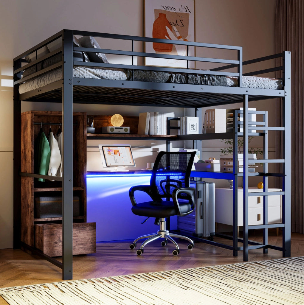 Letto a soppalco 140x200 cm con scrivania e LED