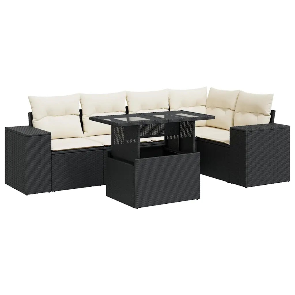 Set Divano da Giardino 6 pz con Cuscini Nero in Polyrattan 3326797