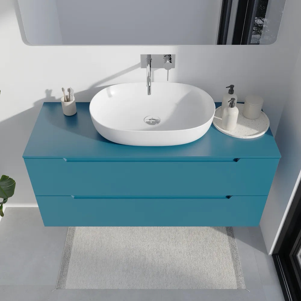 Mobile bagno sospeso 120cm dusk blue due cassetti soft-close con top | Bako