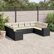 Set Divani da Giardino 9 pz con Cuscini Nero in Polyrattan