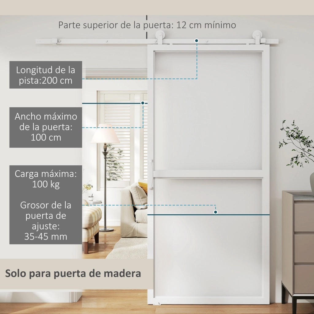 Kit Accessori Porte Scorrevoli 200 cm con 2 Guide e Binari ¨C zephmum ¨C Bianco