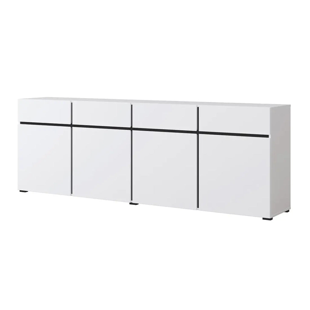 Buffet XL colori bianco e nero 225cm collezione HAVANA. Credenza design con 4 porte e 4 cassetti.