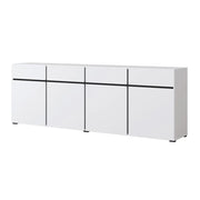 Buffet XL colori bianco e nero 225cm collezione HAVANA. Credenza design con 4 porte e 4 cassetti.