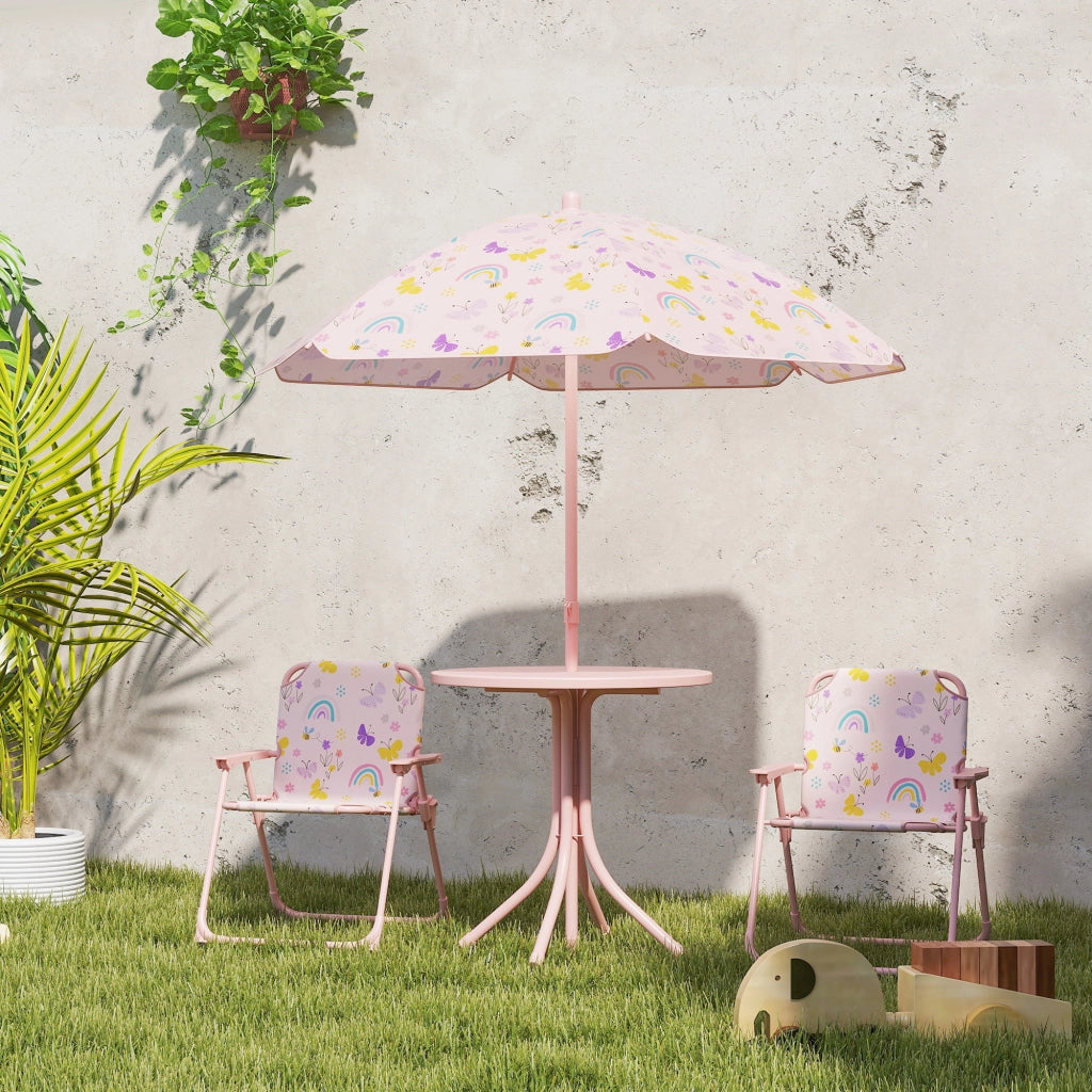 Set giardino pieghevole bambini con 2 sedie, tavolo e ombrellone ¨C zephmum ¨C rosa