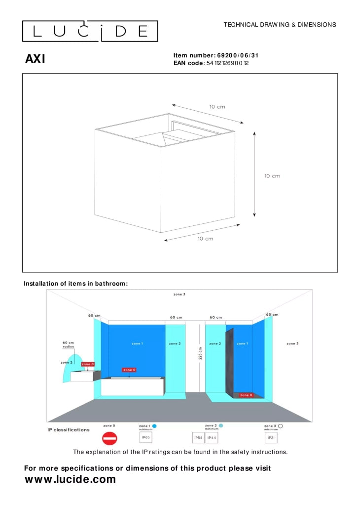 Applique bagno LED cubo bianco AXI 6W 2700K IP54 Lucide