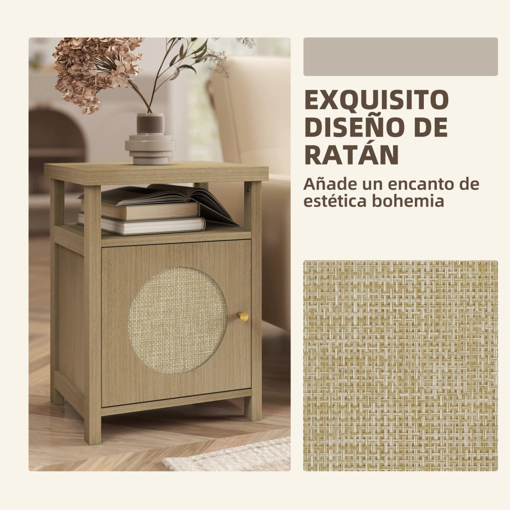 Comodino con Anta in Rattan ¨C Xylo ¨C Legno Naturale 40x35x55 cm