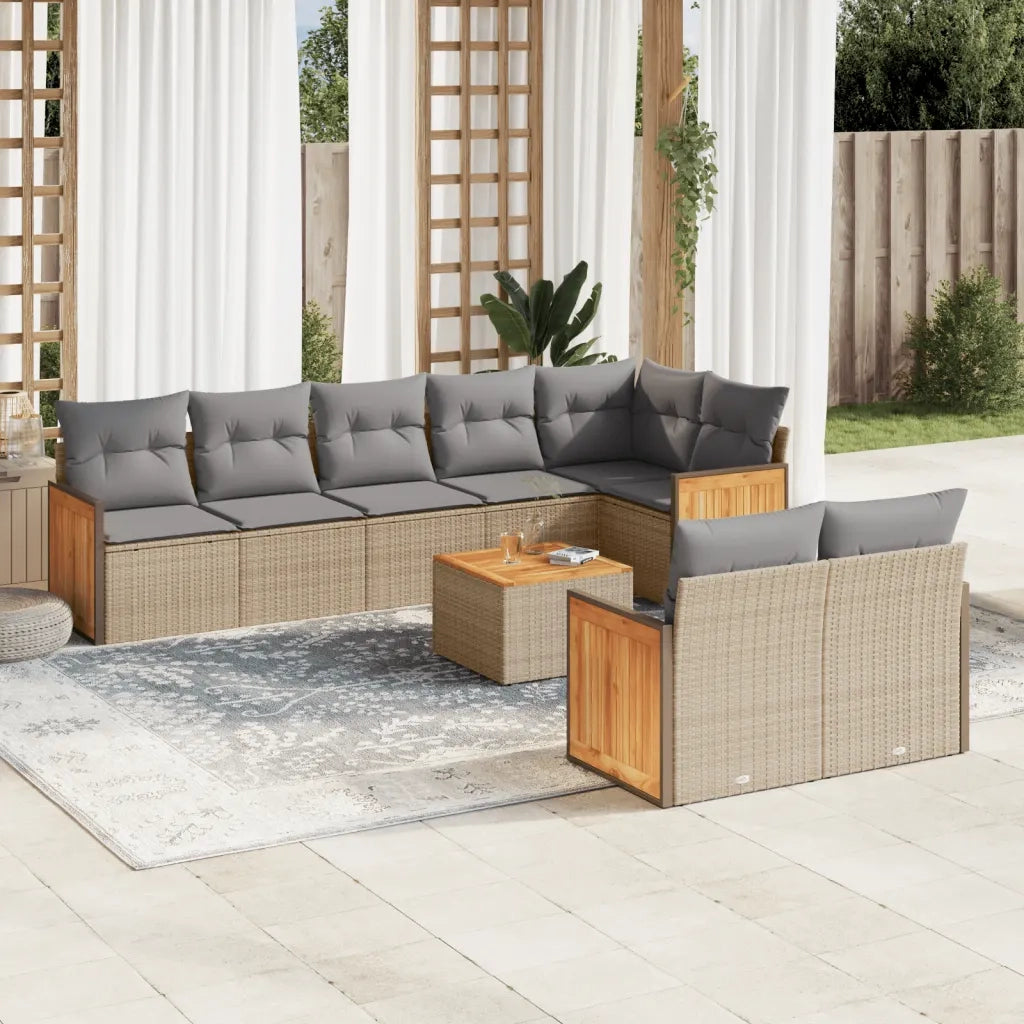 Set Divano da Giardino 9 pz con Cuscini Beige in Polyrattan 3260239