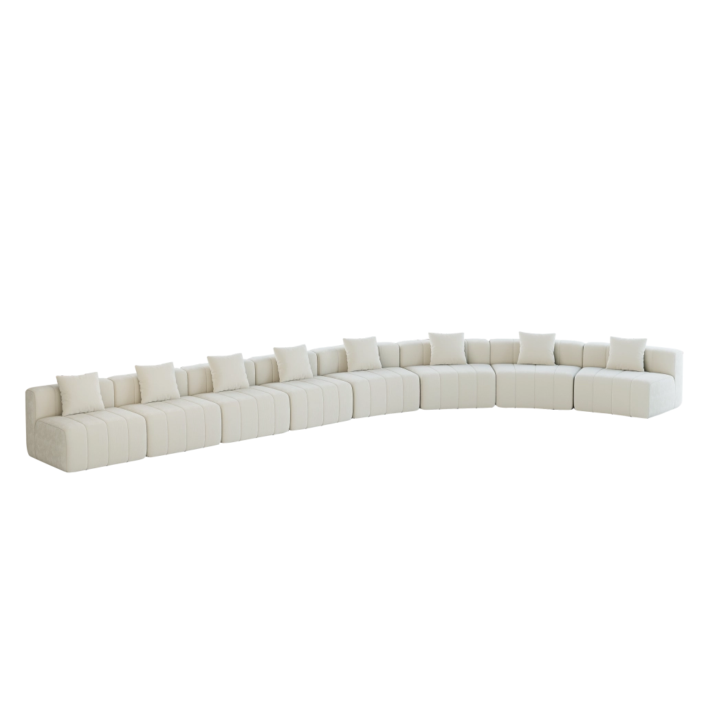 Divano Modulare ¨C Minimal ¨C Tessuto Chenille Grigio Chiaro, 2 Cuscini Imbottiti