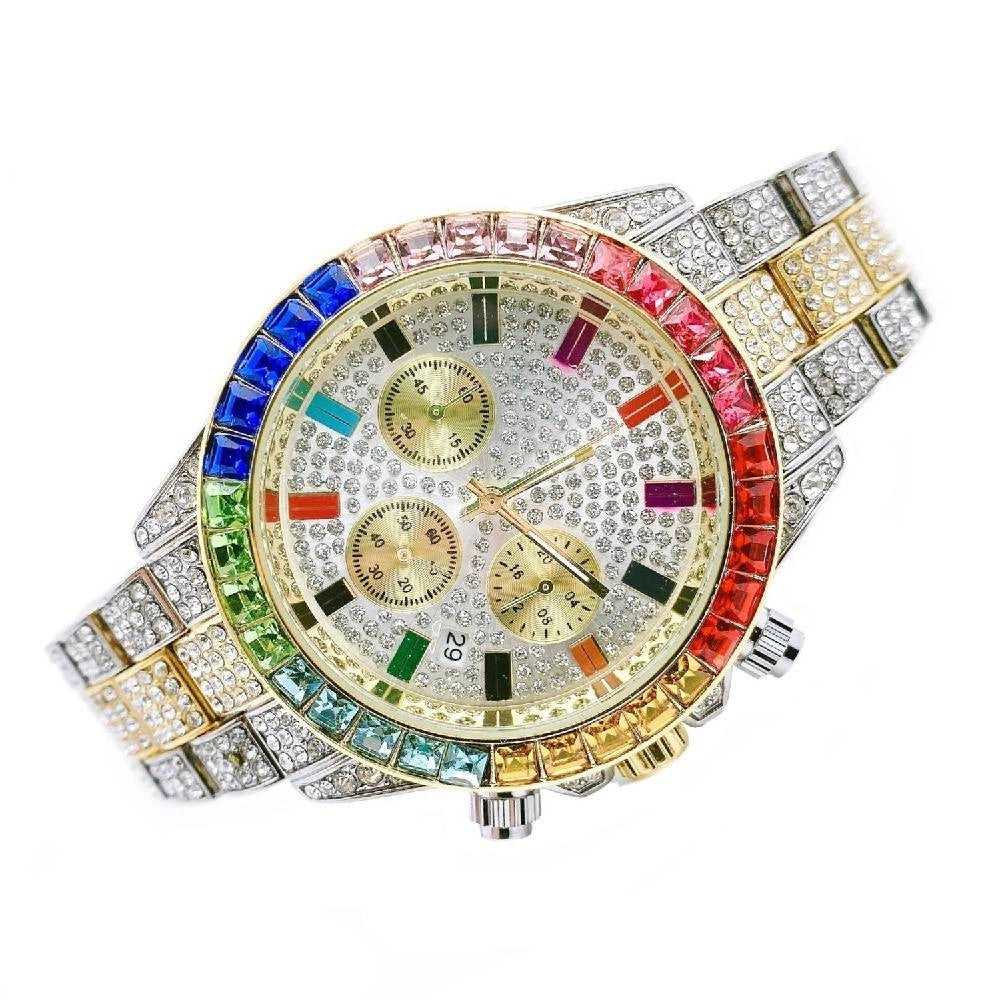 Trade Shop - Orologio Polso Unisex Quarzo Acciaio Diamond Strass Silver Oro Ghiera Colorata -