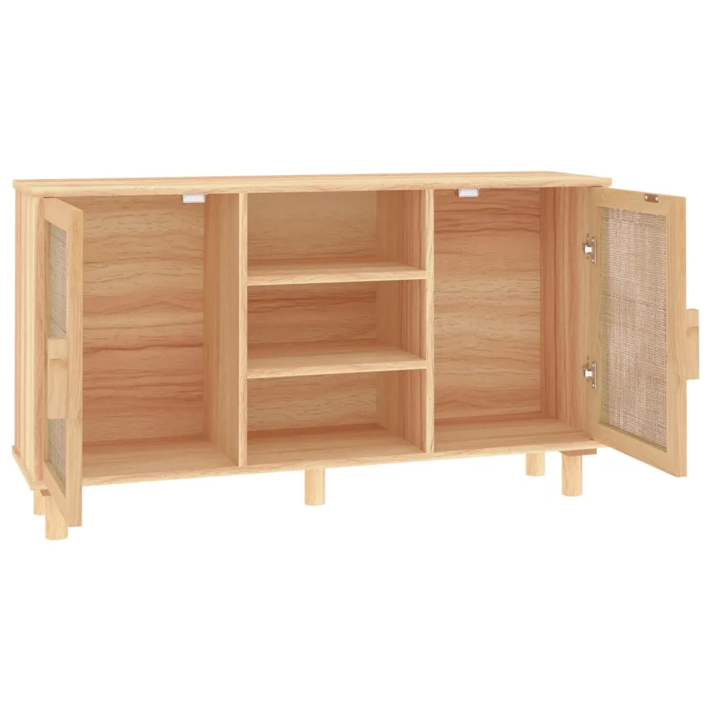 Credenza | Madia | Buffet da pranzo | Armadio da pranzo Marrone 105x30x60cm Massello di Pino e Rattan Naturale